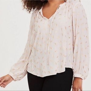 Gold feathered draw string blouse